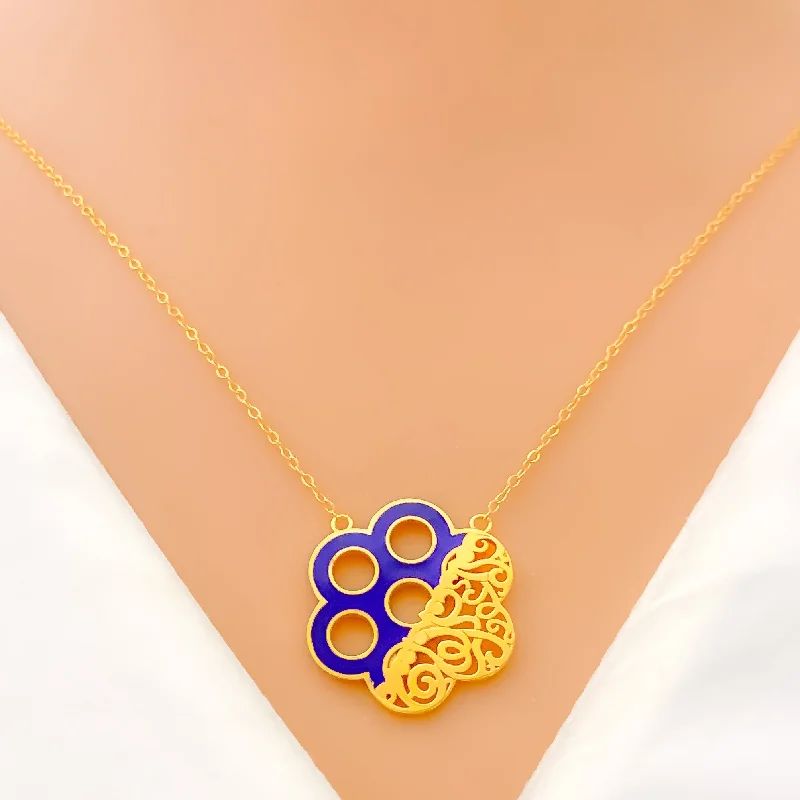 Asymmetrical Curved 21k Gold Flower Necklace