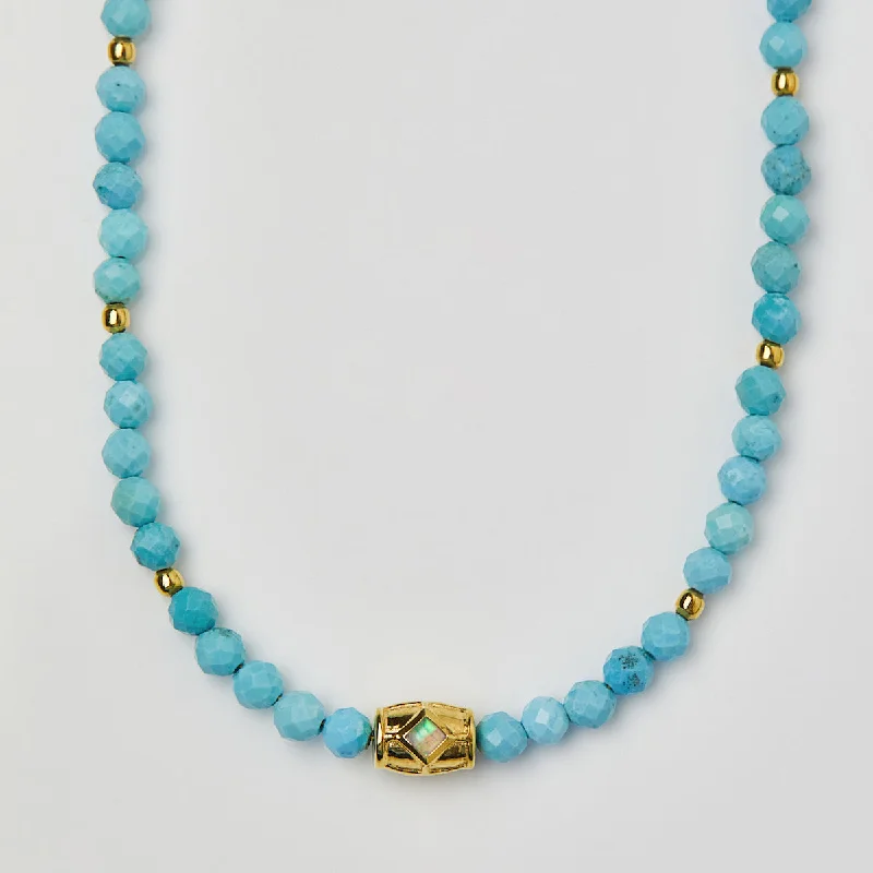bold gothic skull necklace Santorini Turquoise & Opal Beaded Necklace