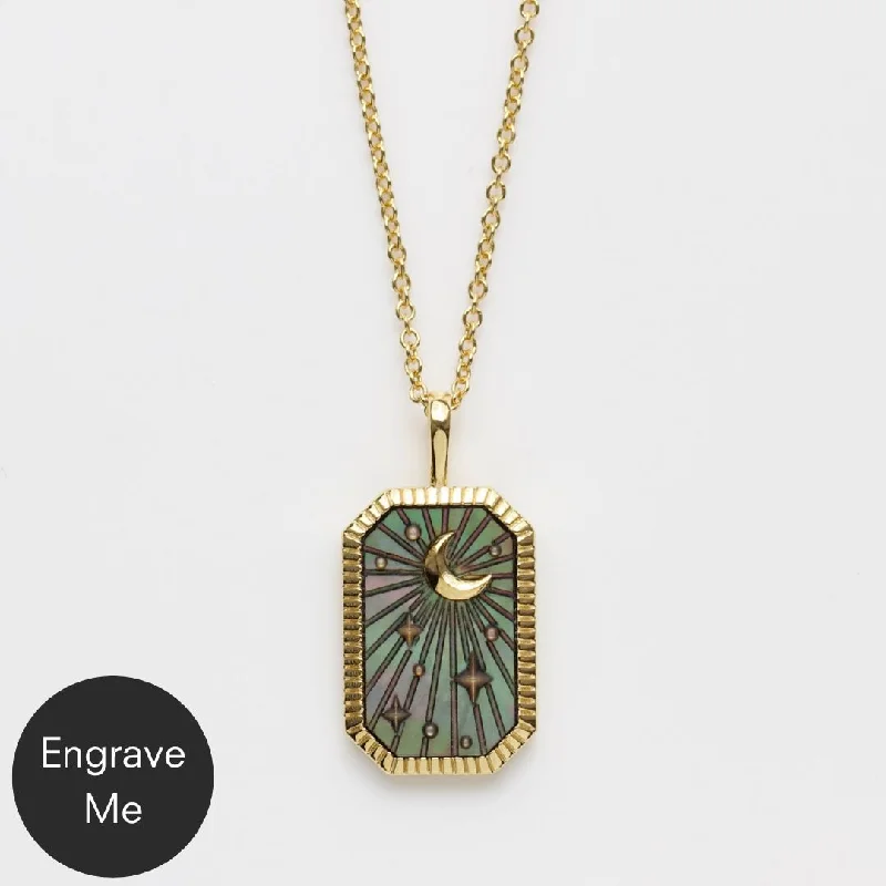dainty feather charm necklace Black Mother Of Pearl Tarot Card Engravable Necklace