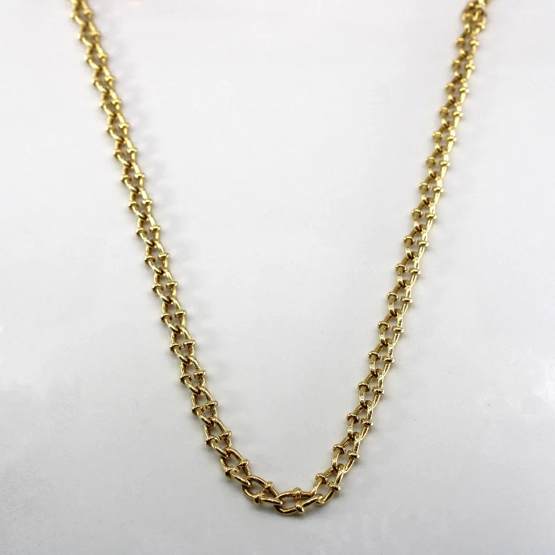 men’s leather and silver bracelet Cable Chain Yellow Gold | 18"|