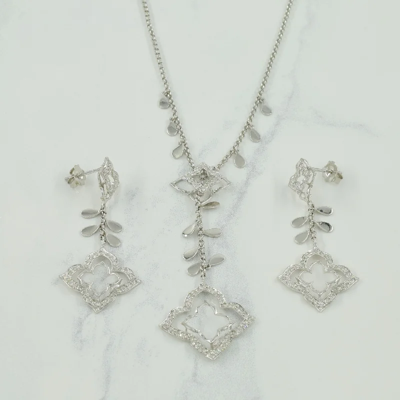 dainty pearl and diamond ring Diamond Necklace & Earring Set | 0.60ctw | 16" |