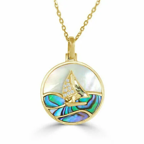 personalized couples necklace gold Diamond Sailboat Small