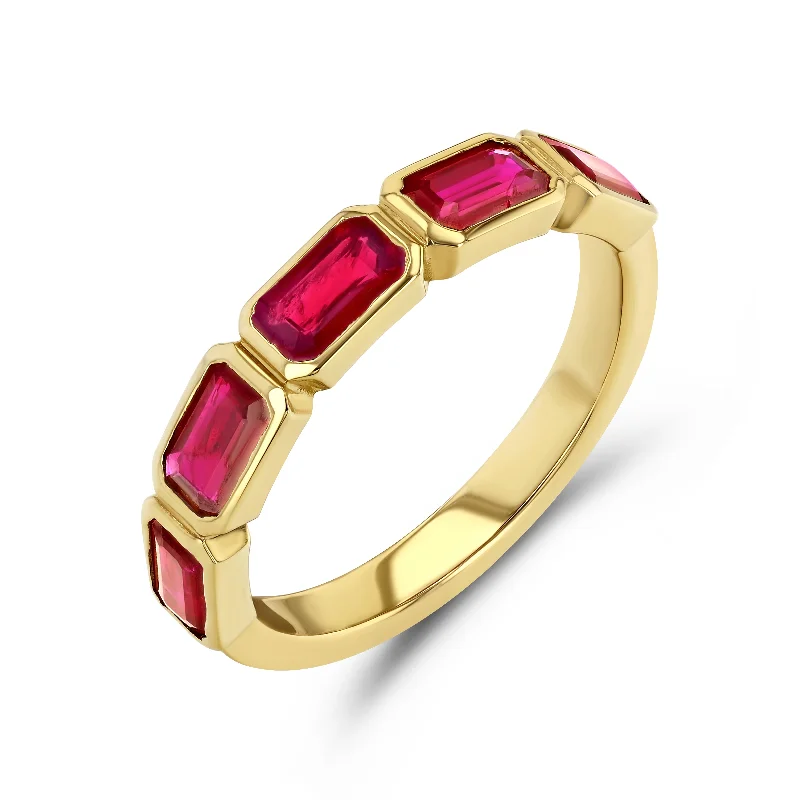 Ruby Emerald Cut Bezel Set Band