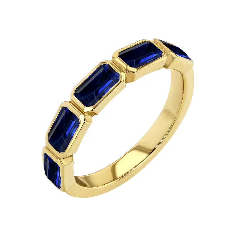 Sapphire Emerald Cut Bezel Set Band