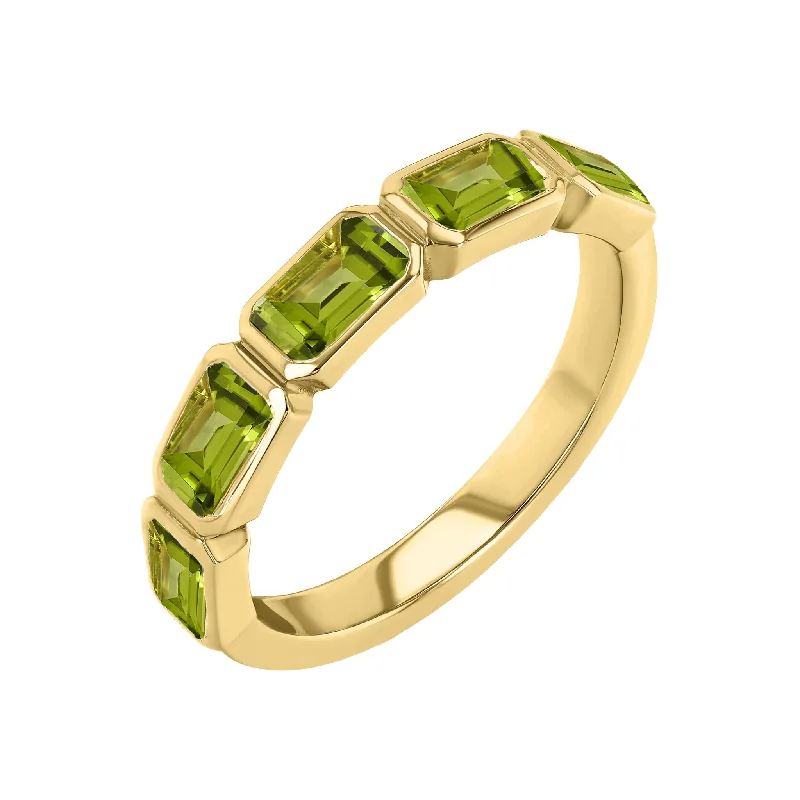 Peridot Emerald Cut Bezel Set Band