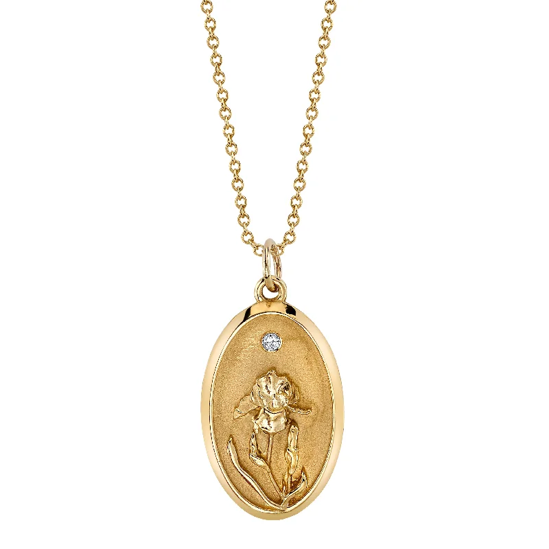 vintage locket necklace gold FEBRUARY BIRTH FLOWER CHARM