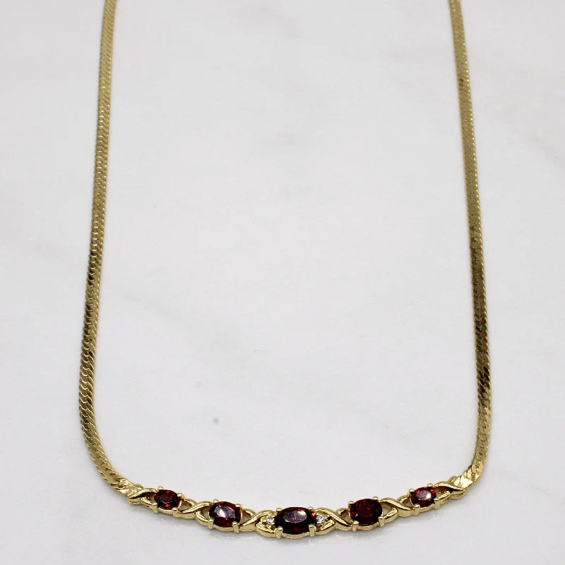 personalized couples ring engraved Garnet & Diamond Scoop Pendant Necklace | 1.80ctw, 0.02ctw | 17" |