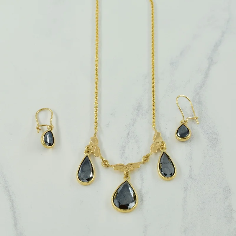 modern baguette diamond ring Hematite Necklace & Earrings | 9.00ctw | 15.5" |