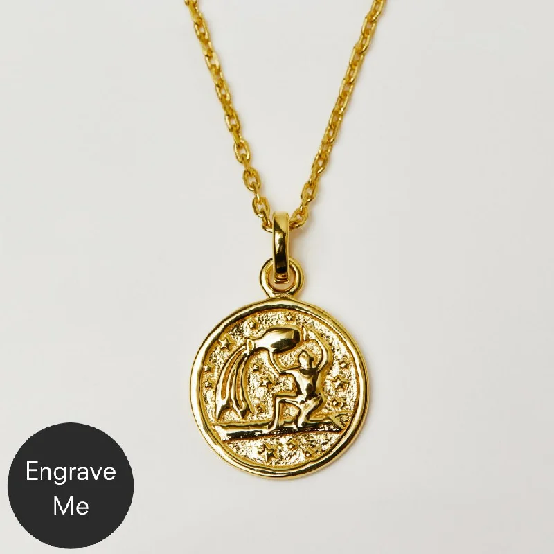 vintage-inspired moonstone necklace Horoscope Zodiac Engravable Coin Necklace