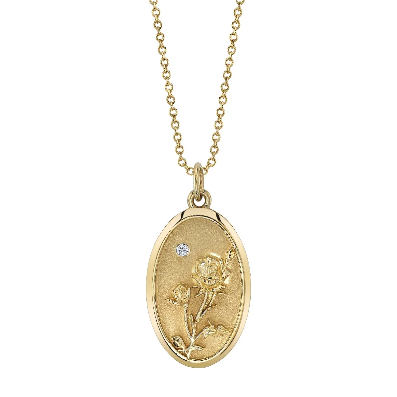 engraved pendant necklace JUNE BIRTH FLOWER CHARM