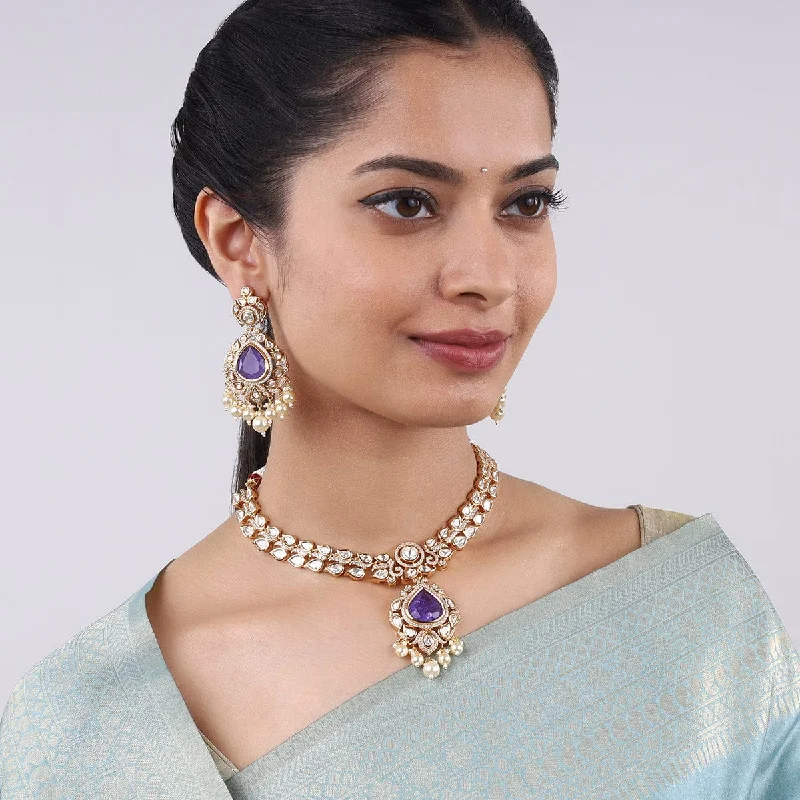 vintage rose gold cameo pendant Kundan Necklace 156626