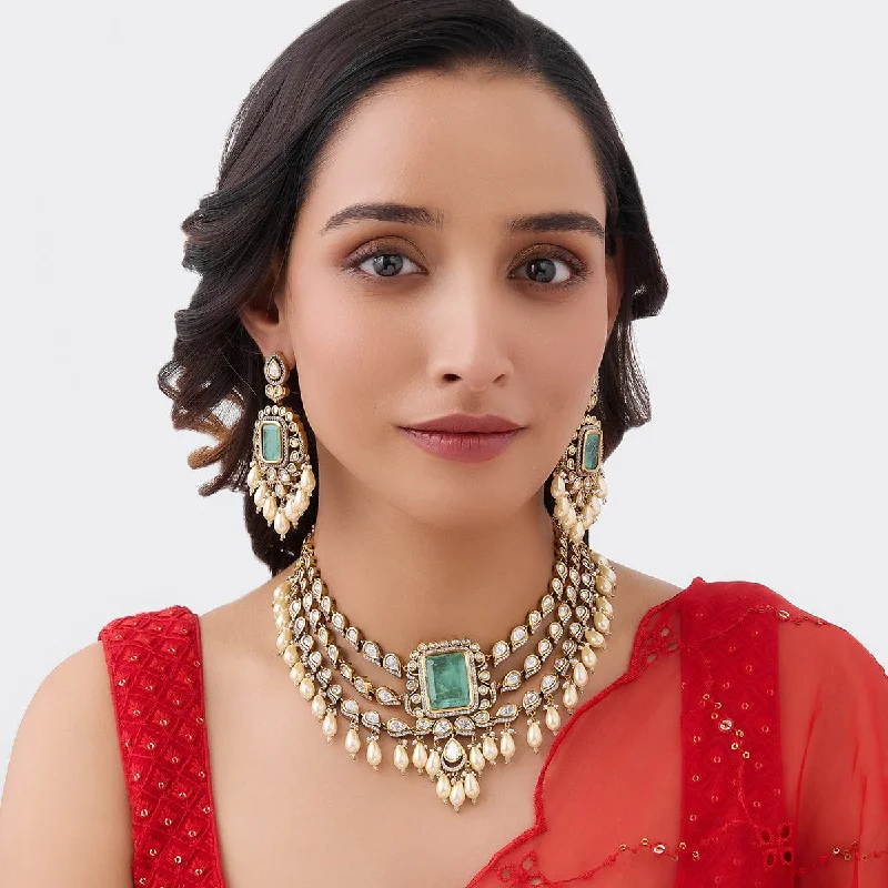 black diamond stud earrings Kundan Necklace 163992