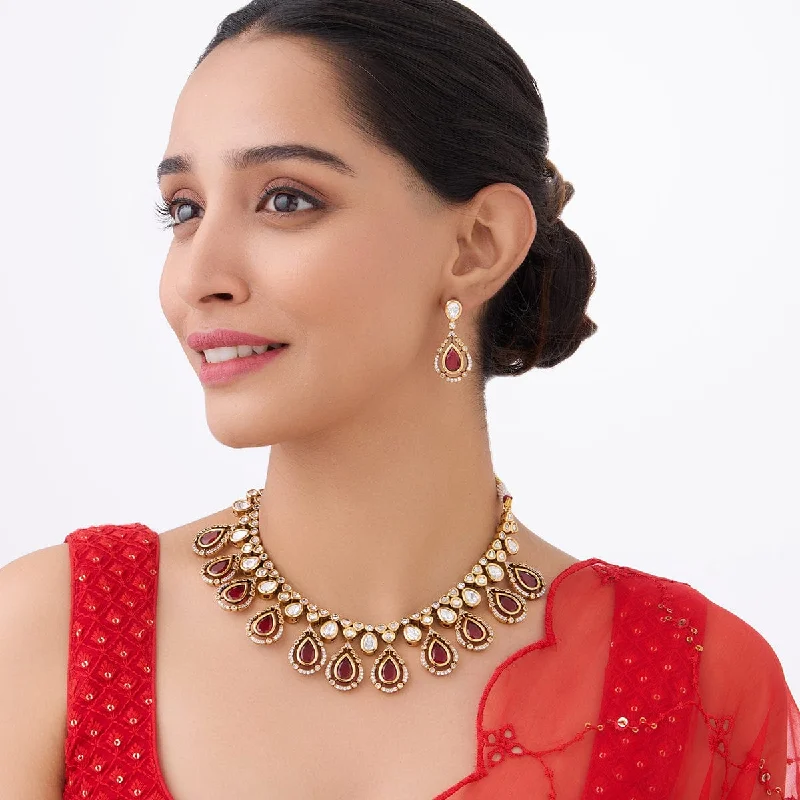 cubic zirconia stud earrings classic Kundan Necklace 164015