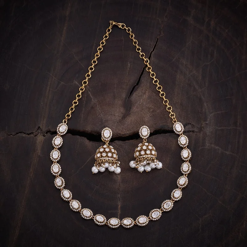white gold necklace simple Kundan Necklace 167542