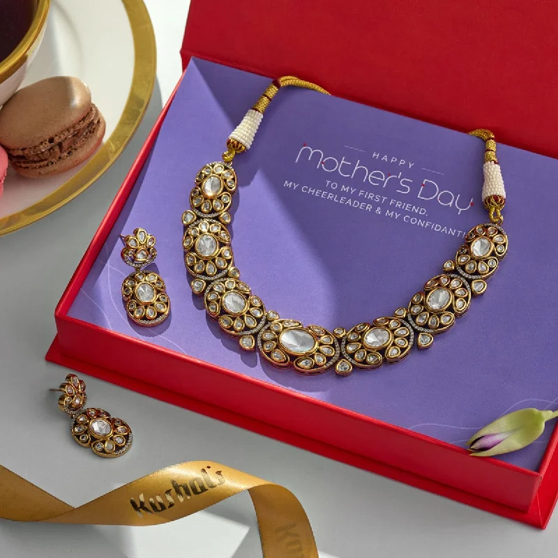 statement gold cuff earrings Kundan Necklace 170771
