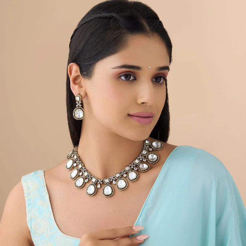 modern geometric silver ring Kundan Necklace 174482