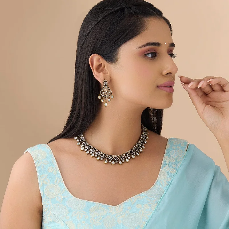 simple crystal earrings Kundan Necklace 174498
