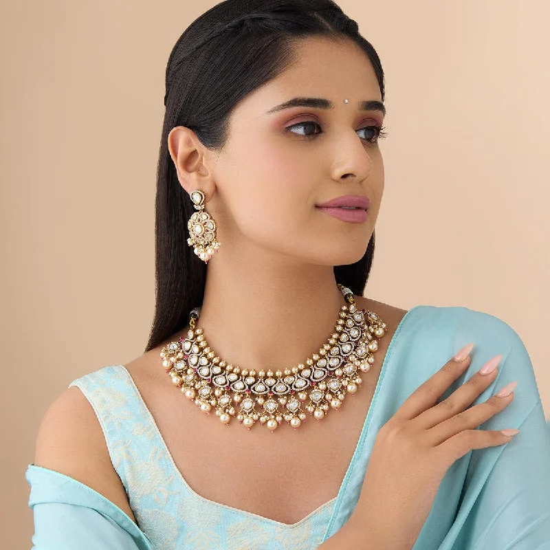 statement silver feather earrings Kundan Necklace 176785