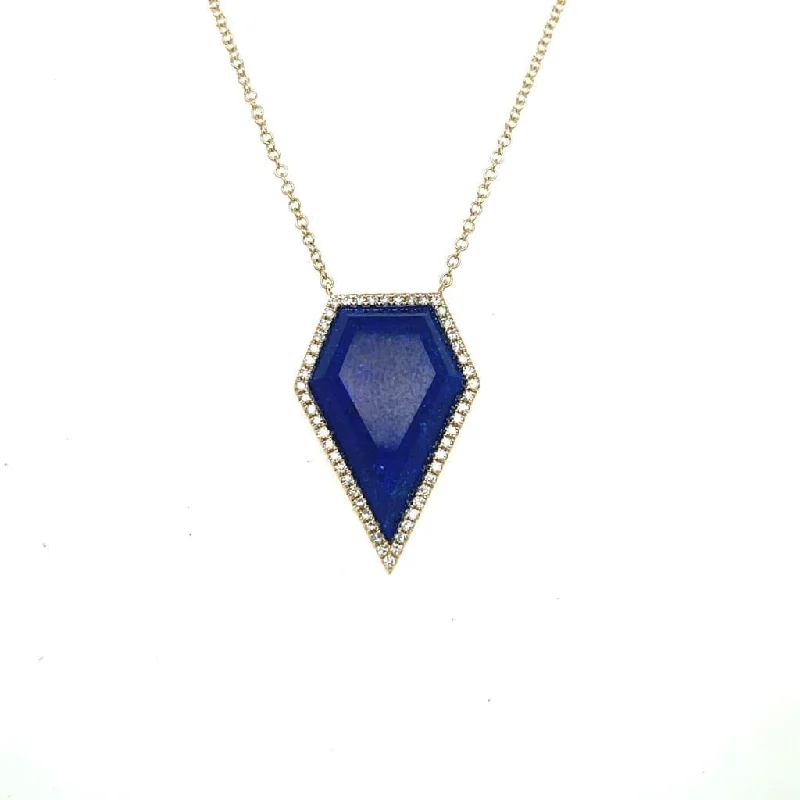 dainty butterfly pendant necklace Lapis Shield Pendant with Accent Diamonds at Regard Jewelry in Austin, Texas.