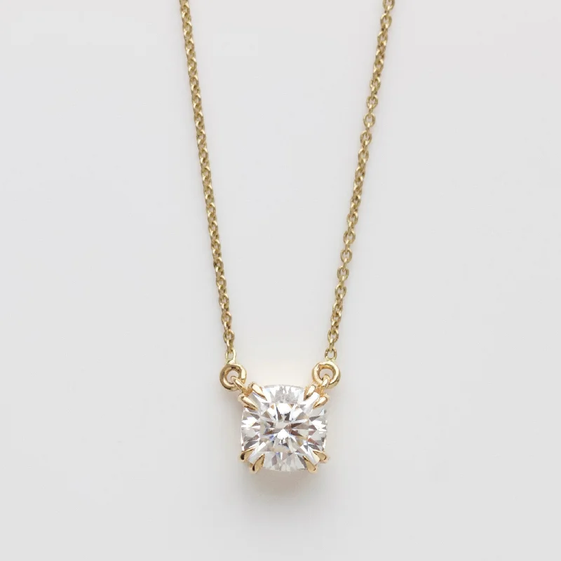 celestial meteor shower earrings Moissanite Cushion Cut Prong Set Solitaire Necklace