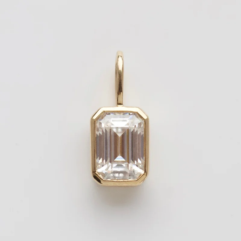 silver dragon claw ring Moissanite Emerald Cut Bezel Set Pendant