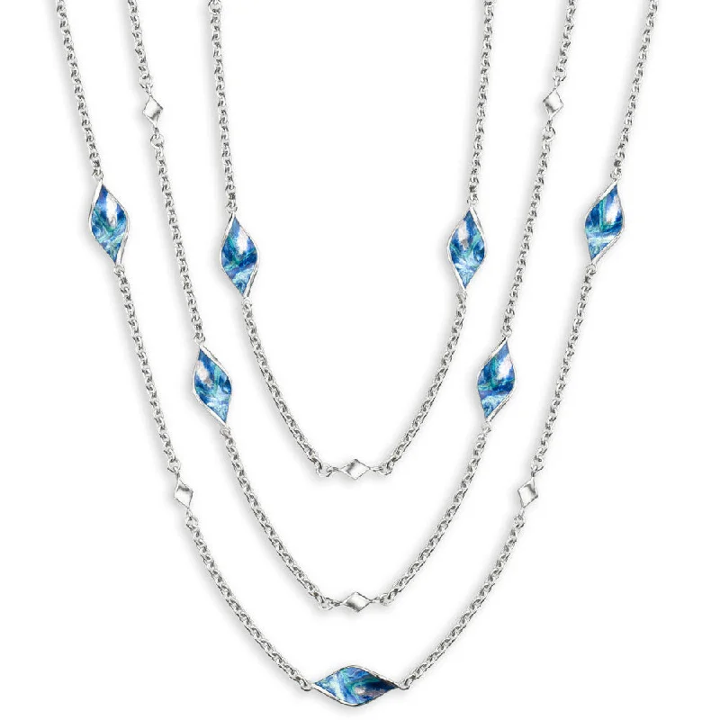 handmade antique silver bangle Blue Color 7-piece Aurora Marquise Twist Station Necklace. Sterling Silver