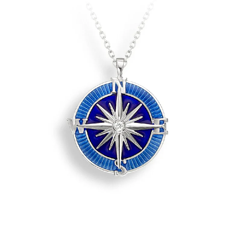 elegant pearl necklace with diamonds Blue Compass Rose Necklace. Sterling Silver-White Sapphire elegant pearl necklace with diamonds Blue Compass Rose Necklace. Sterling Silver-White Sapphire