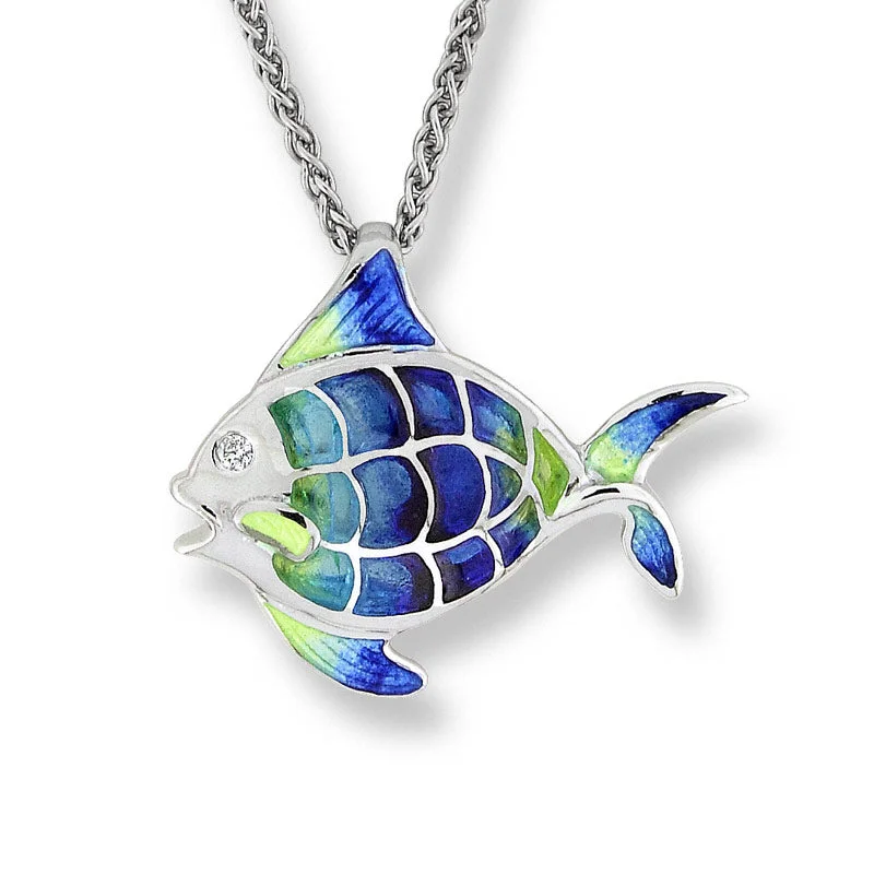 celestial orbit ring set Blue Plique-a-Jour Angel Fish Necklace. Sterling Silver-White Sapphire