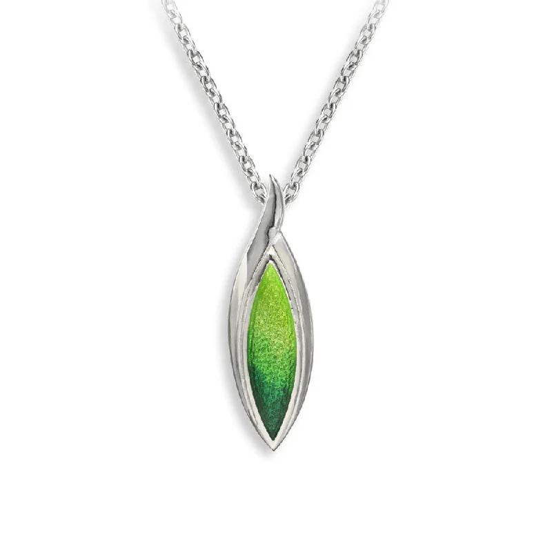 silver-plated bar necklace Green Marquise Necklace-Watercolors. Sterling Silver
