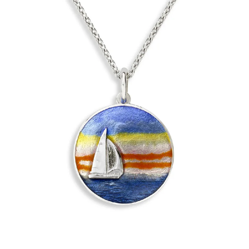 boho shell beaded anklet Sunset Sailboat Necklace. Sterling Silver