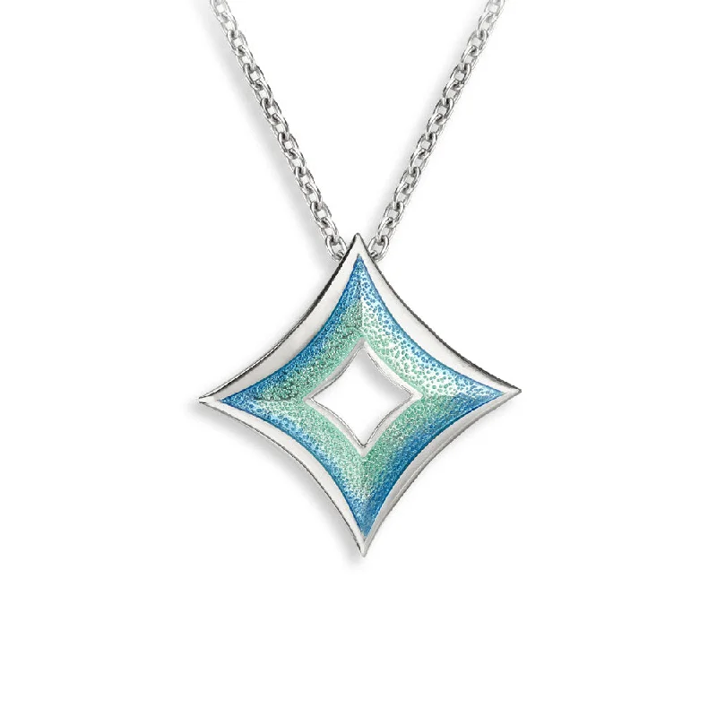 sterling silver herringbone chain Turquoise Cut-Out Diamond Necklace-Watercolors. Sterling Silver sterling silver herringbone chain Turquoise Cut-Out Diamond Necklace-Watercolors. Sterling Silver