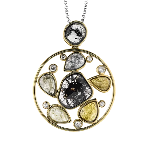 rustic wooden bead bracelet Pendant in 18k Gold with Diamonds