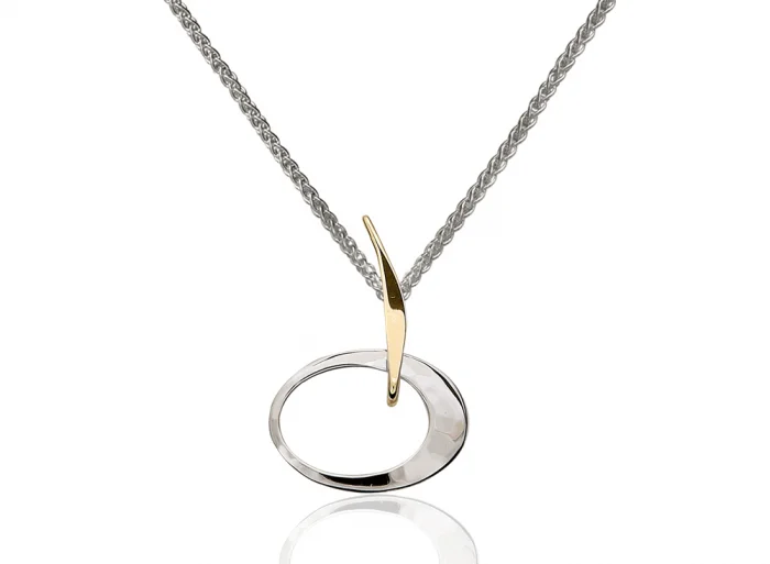 chunky gold chain necklace Petite Eliptical Pendant in Silver and 14K Gold