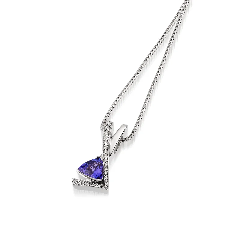 sapphire princess cut ring Pinnacle Gemstone Pendant Necklace with Pave Diamonds