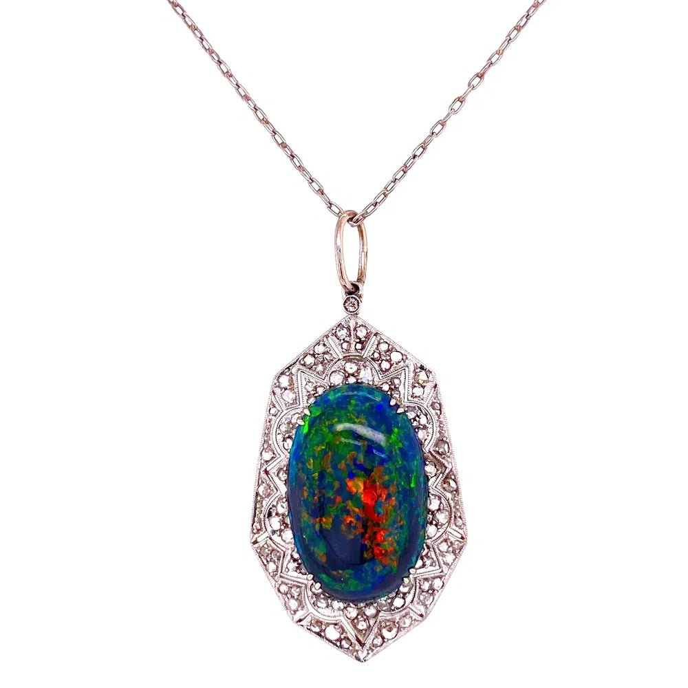 real jade bangle bracelet Platinum Art Deco 9.28ct Black Opal & .90tcw Diamond Pendant Necklace Regard Jewelry Austin Texas
