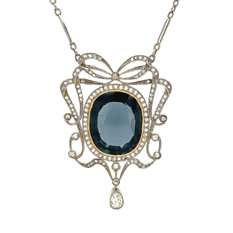 rose gold initial pendant necklace Platinum Edwardian 12ct Natural Spinel & 1.00tcw Diamond Ribbon Necklace 18" at Regard Jewelry in rose gold initial pendant necklace Platinum Edwardian 12ct Natural Spinel & 1.00tcw Diamond Ribbon Necklace 18" at Regard Jewelry in