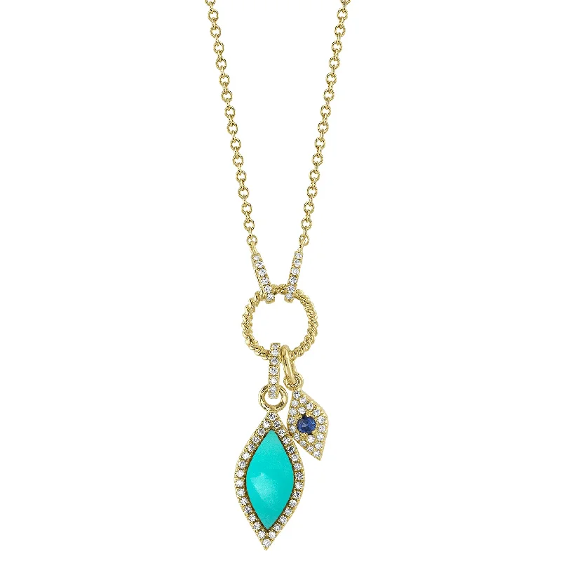 black stainless steel signet ring Sapphire and Turquoise Charm Pendant