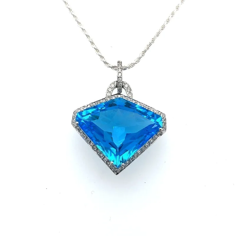handmade wooden bead necklace Shield Cut Blue Topaz Set in a 14k White Gold Pendant with Accent Diamonds at Regard Jewelry in handmade wooden bead necklace Shield Cut Blue Topaz Set in a 14k White Gold Pendant with Accent Diamonds at Regard Jewelry in