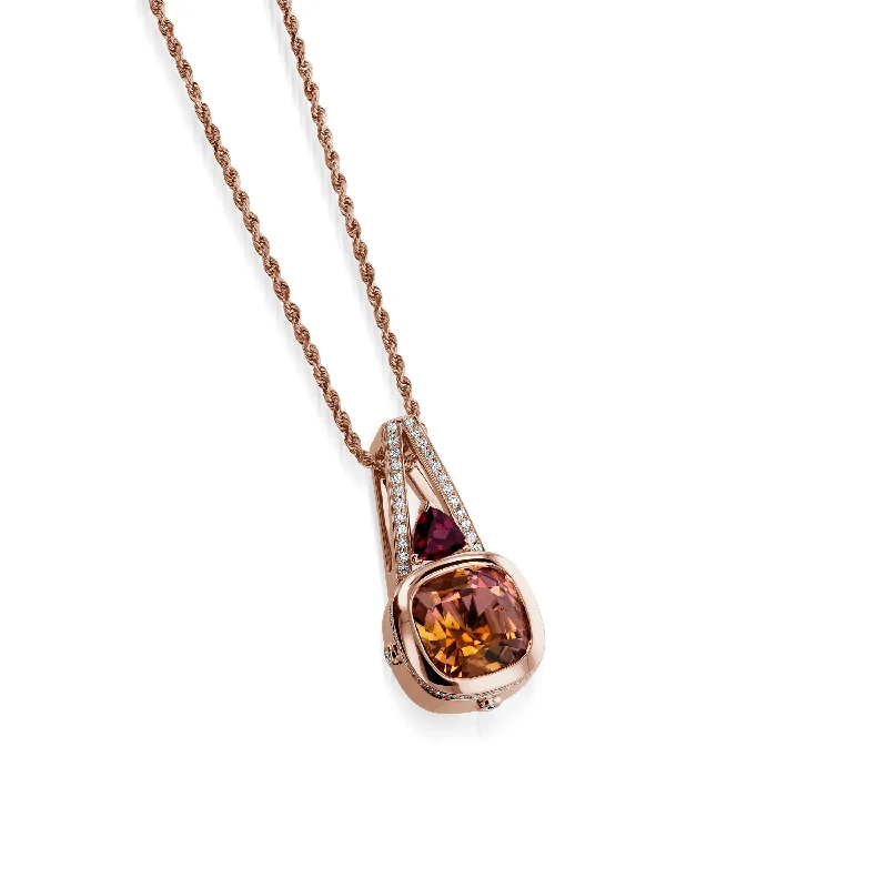 celestial star ring gold Signature Autumn Tourmaline, Rhodolite Garnet, and Diamond Pendant Necklace