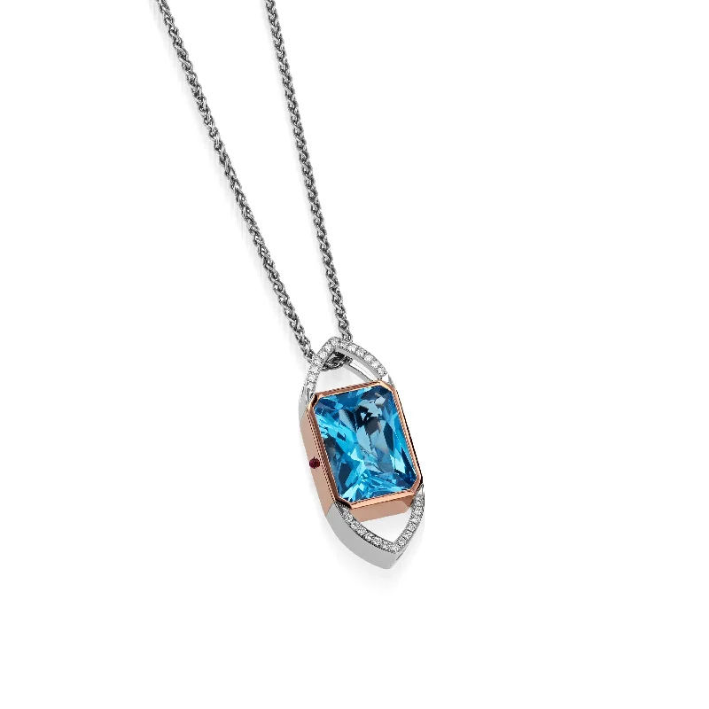 unique moon phase ring Signature Blue Topaz, Diamond, and Ruby Pendant Necklace