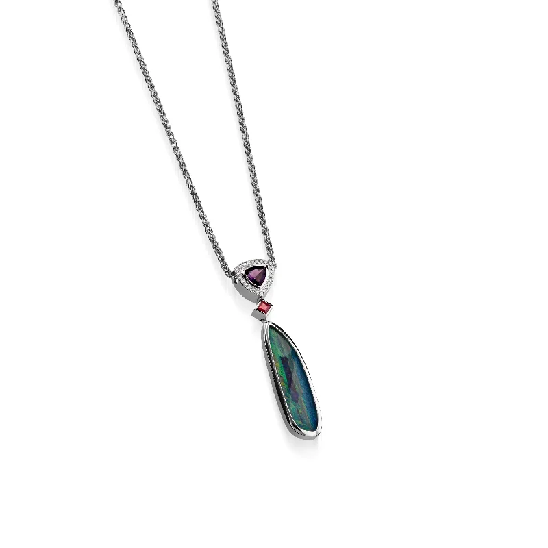 personalized family tree necklace Signature Opal, Amethyst, Ruby, and Diamond Pendant Necklace