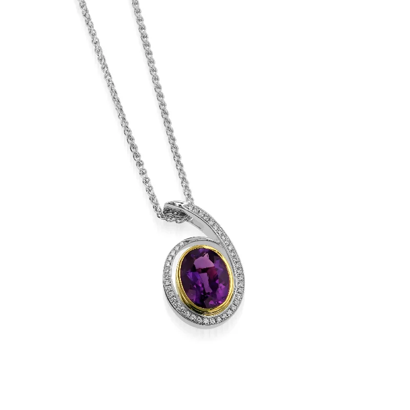 colorful gemstone engagement ring Signature Oval Amethyst and Pave Diamond Pendant Necklace