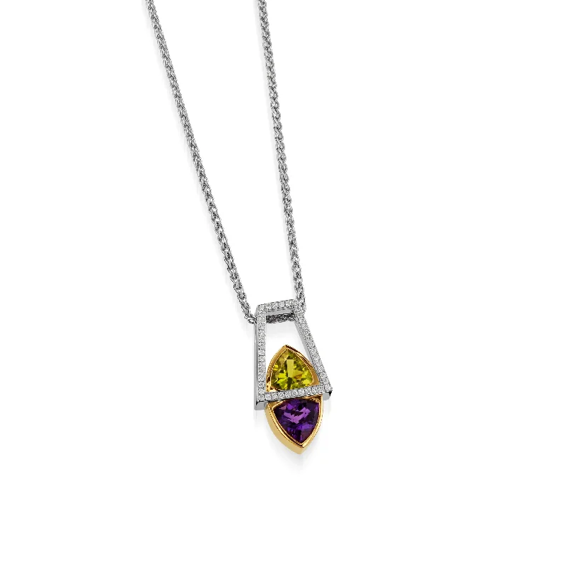 personalized gemstone pendant necklace Signature Trillion Amethyst and Peridot Pendant Necklace with Pave Diamonds