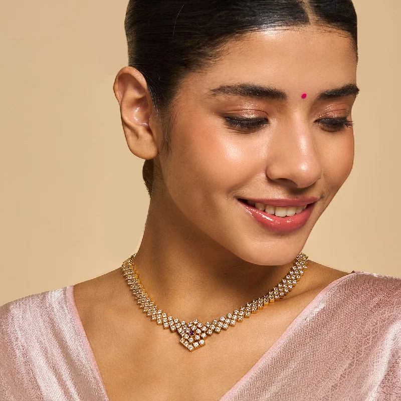 elegant pearl bridal set Silver Temple Necklace 173352