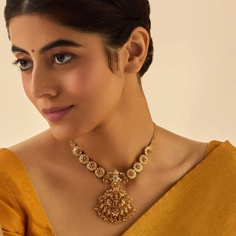 elegant pearl necklace with diamonds Silver Temple Necklace 173454