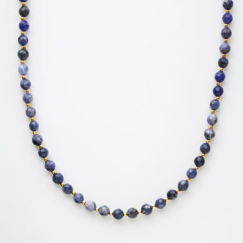 gold choker necklace simple Blue Sodalite Beaded Necklace
