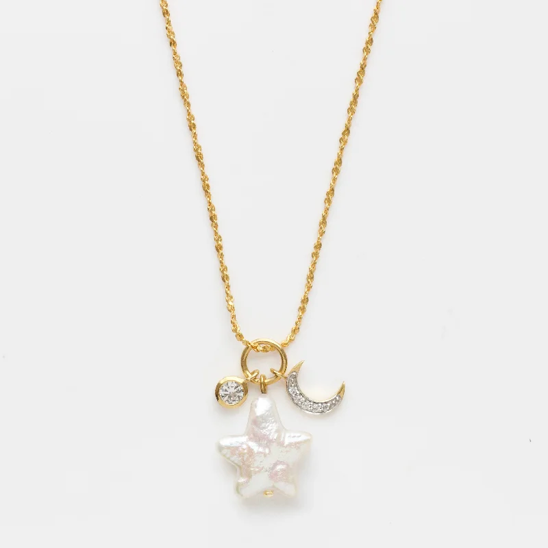 simple gold bar stud earrings Star Pearl Cluster Pendant Necklace