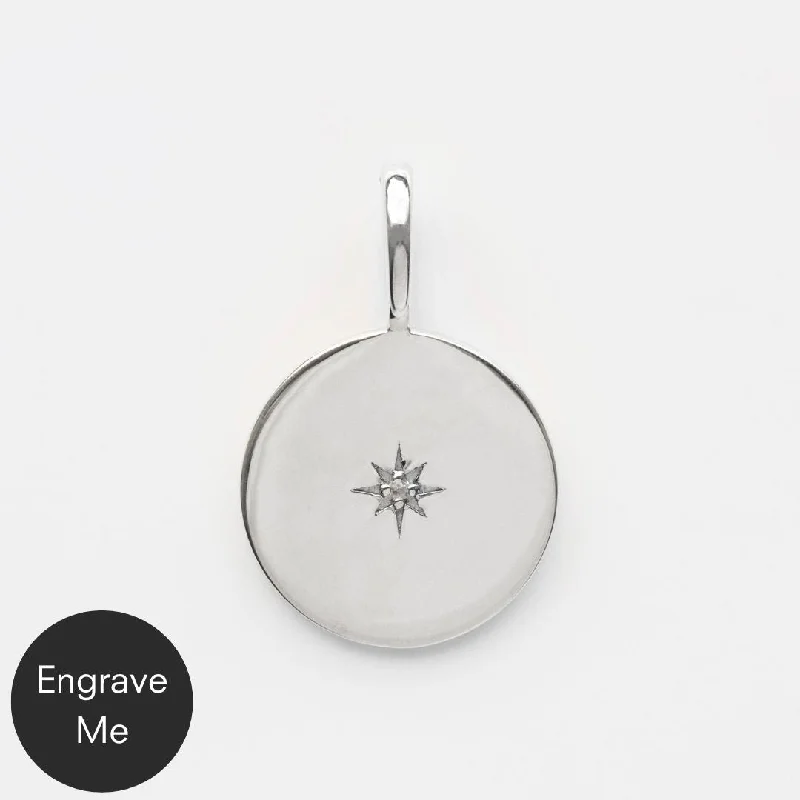 adjustable charm bracelet sterling silver Star Set Diamond Engravable Pendant
