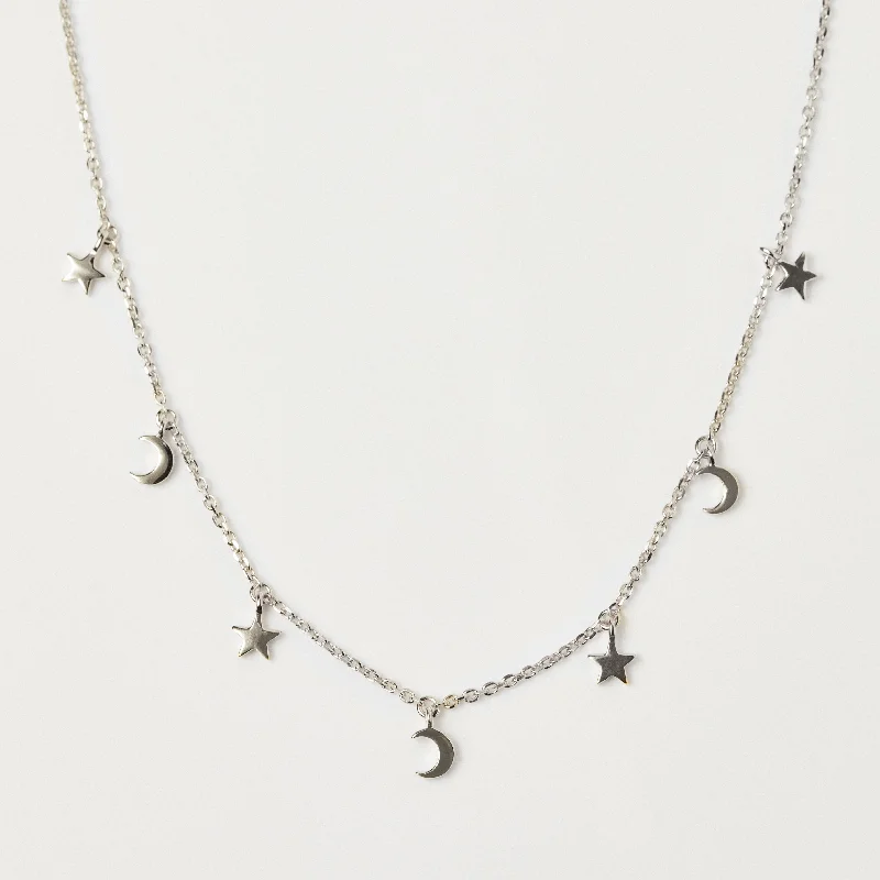 delicate heart stud earrings Mini Hanging Charm Necklace in Moon & Stars