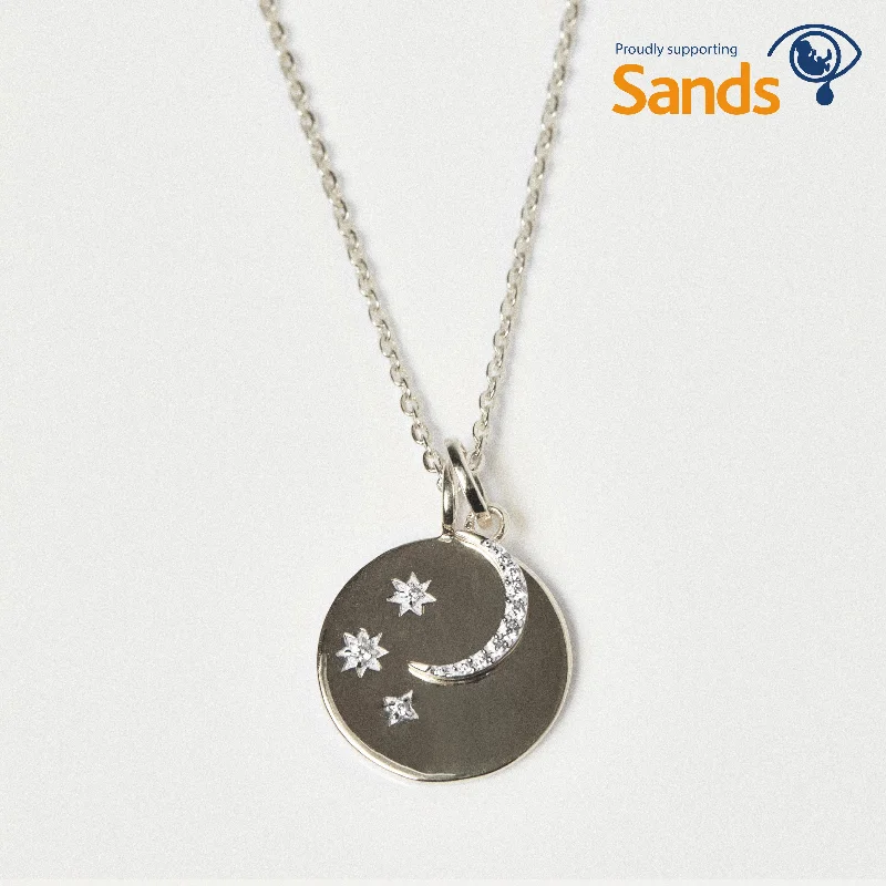 double-layered choker necklace "We will look for you in the stars" Coin Necklace with Crescent Moon Charm